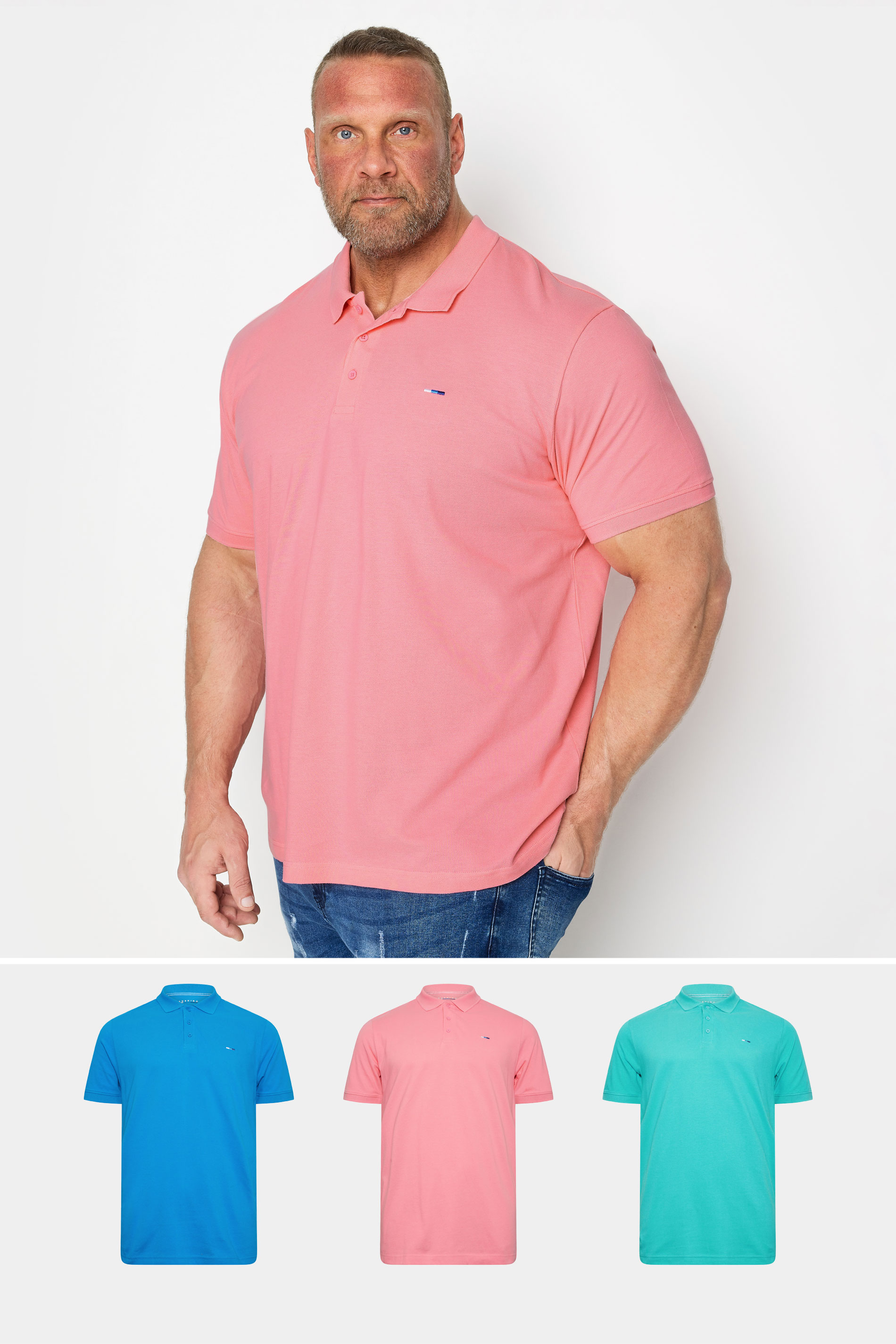 BadRhino BadRhino Big & Tall 3 PACK Blue/Pink/Teal Polo Shirts