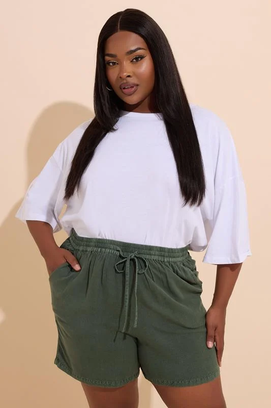 Yours YOURS Curve Khaki Green Chambray Shorts