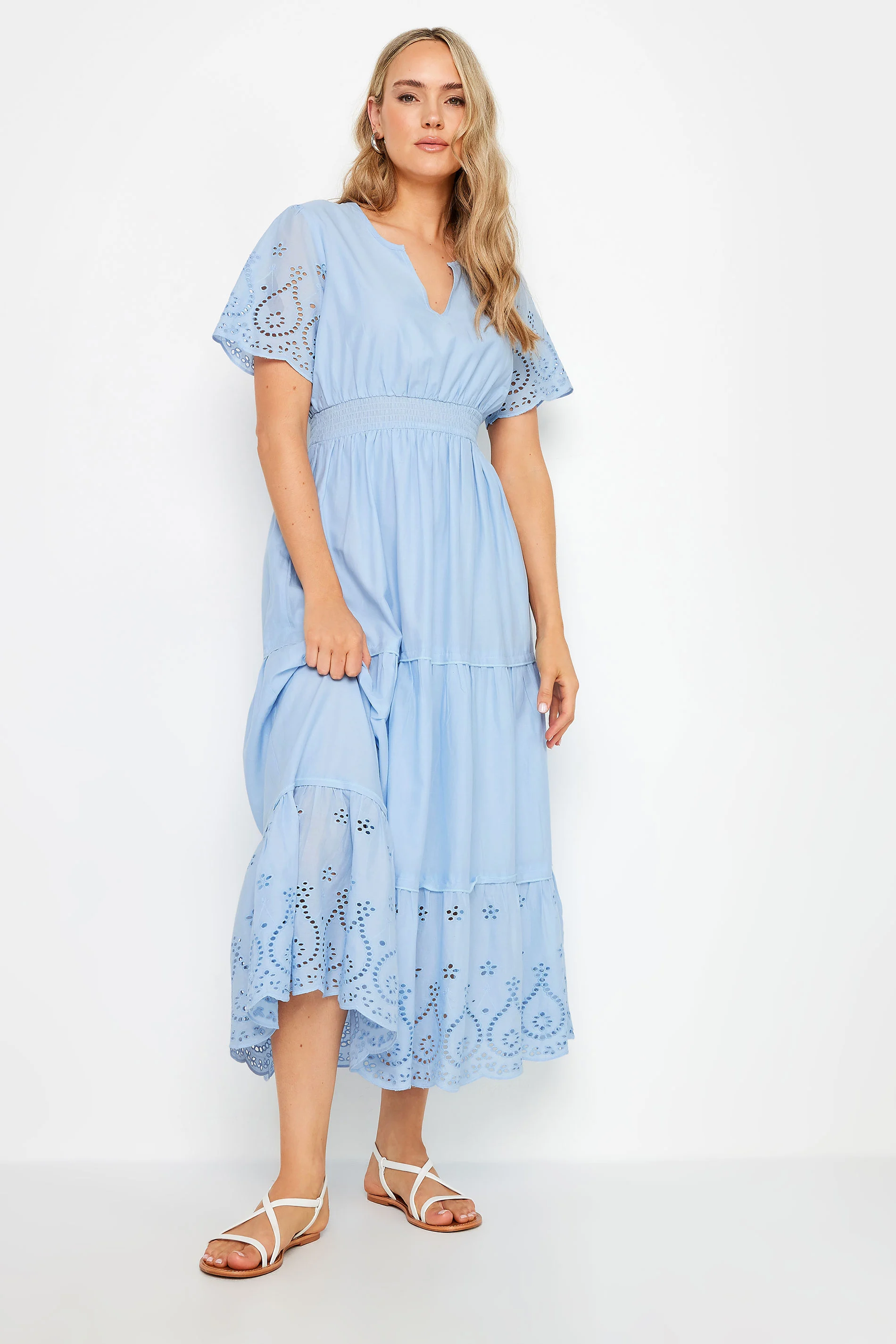 LTS LTS Tall Blue Broderie Hem Maxi Dress