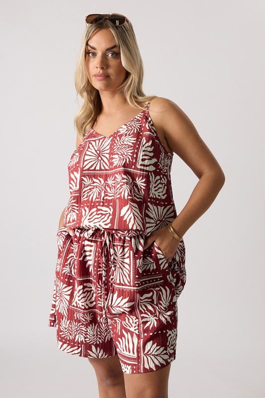 Yours YOURS Curve Burnt Orange Leaf Print Shorts