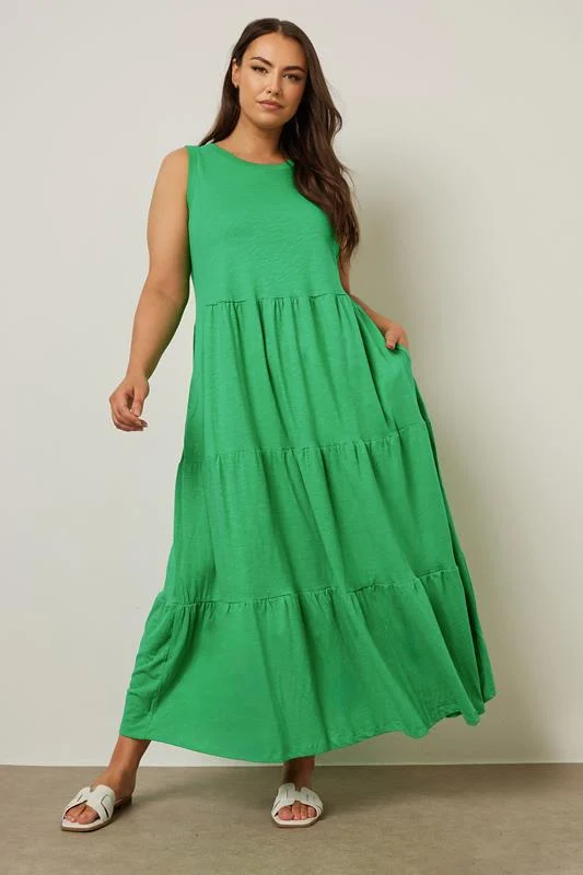Yours YOURS Curve Green Tiered Midaxi Dress