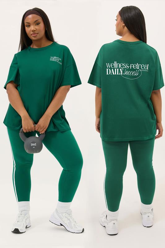 Yours YOURS ACTIVE Curve Green Side Stripe Leggings