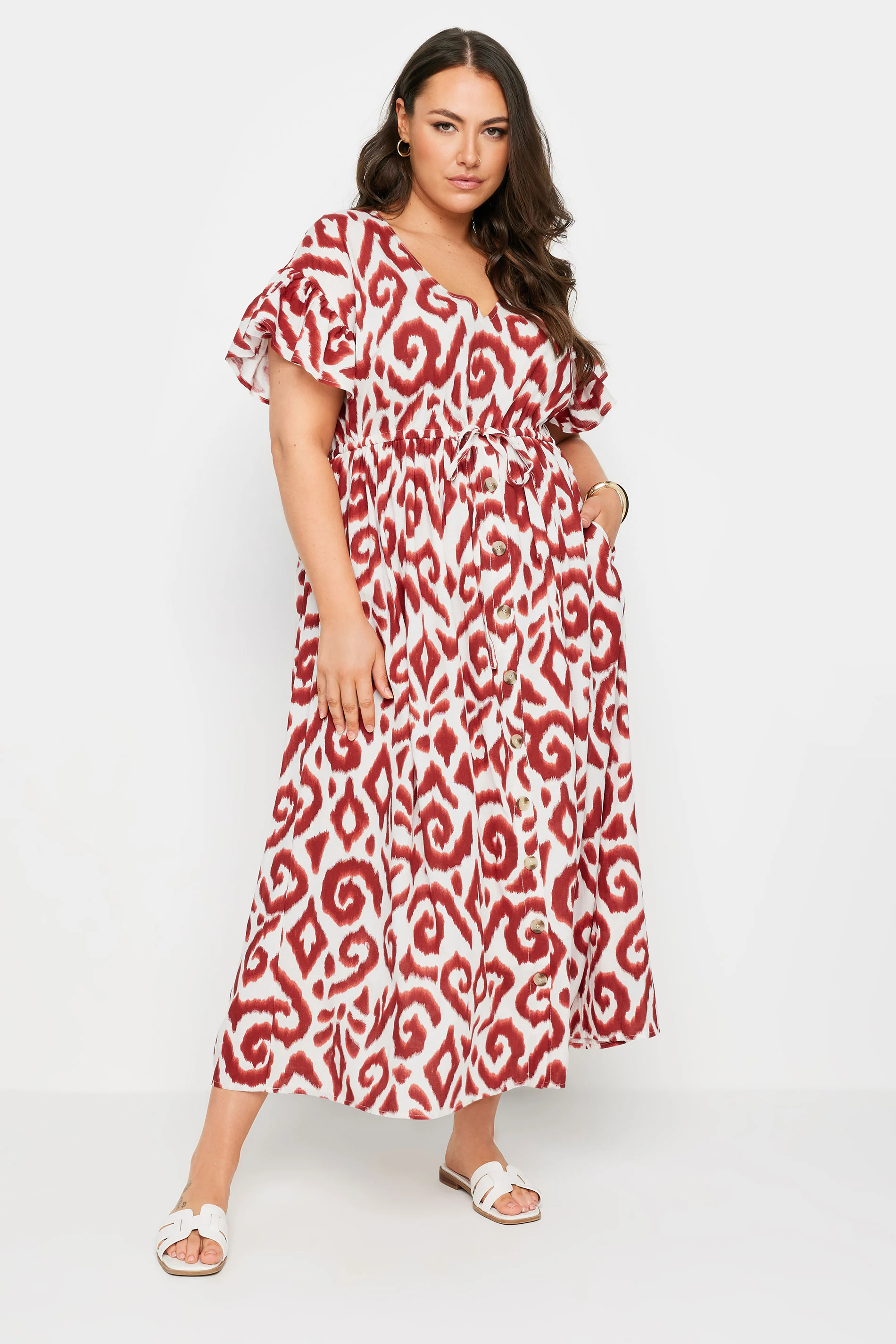 Yours YOURS Curve Rust Orange Ikat Print Maxi Dress