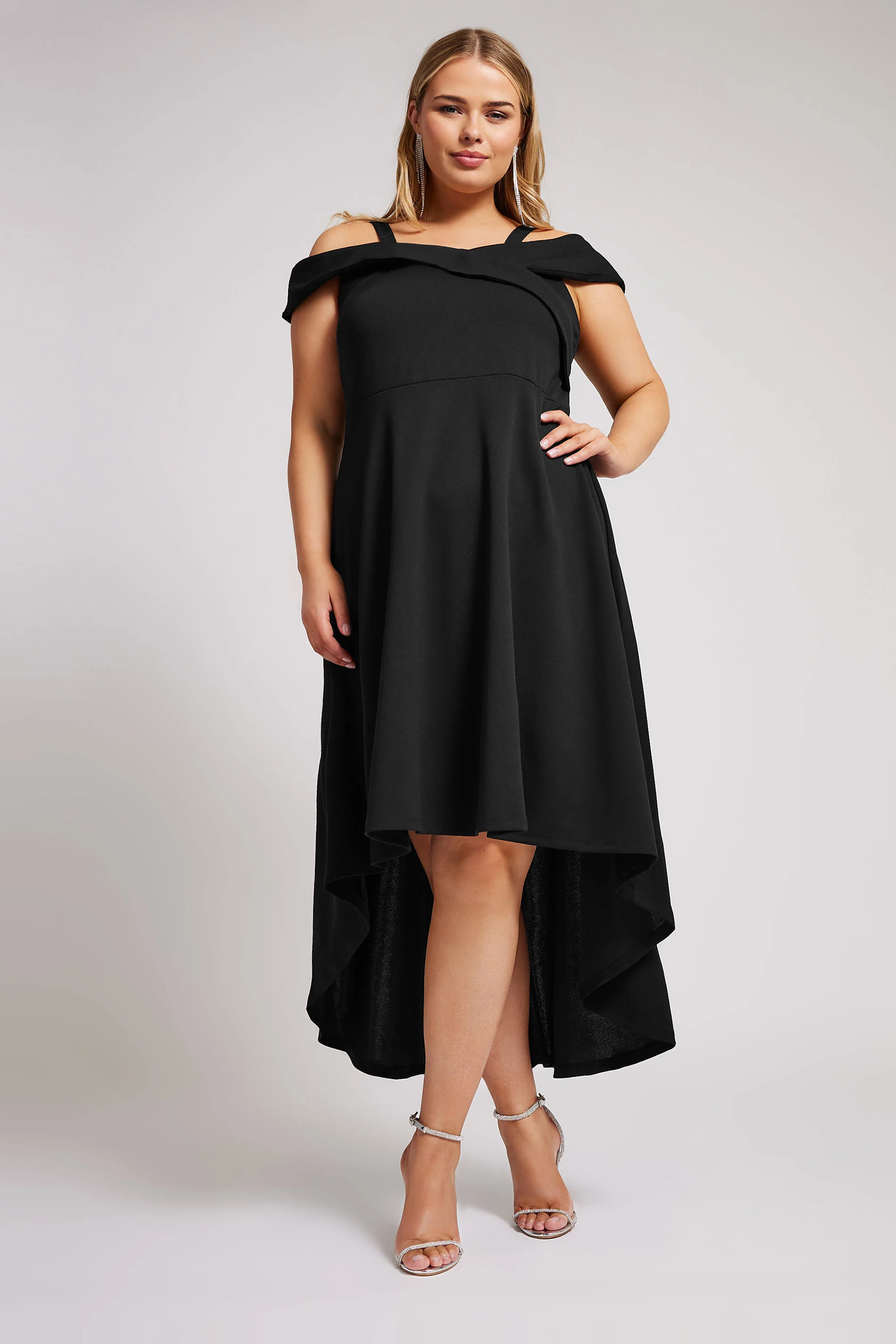 Yours London YOURS LONDON Curve Black Bardot Dipped Hem Dress