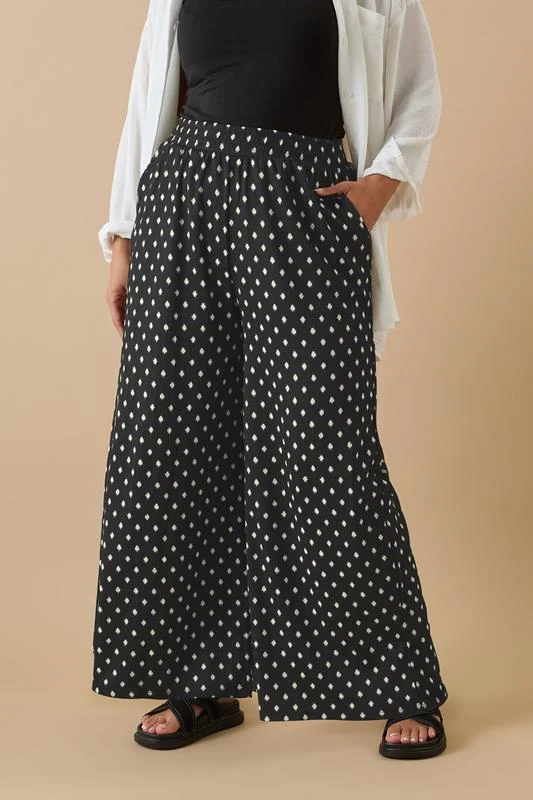 Yours YOURS Curve Black Textured Spot Print Wide Leg Trousers