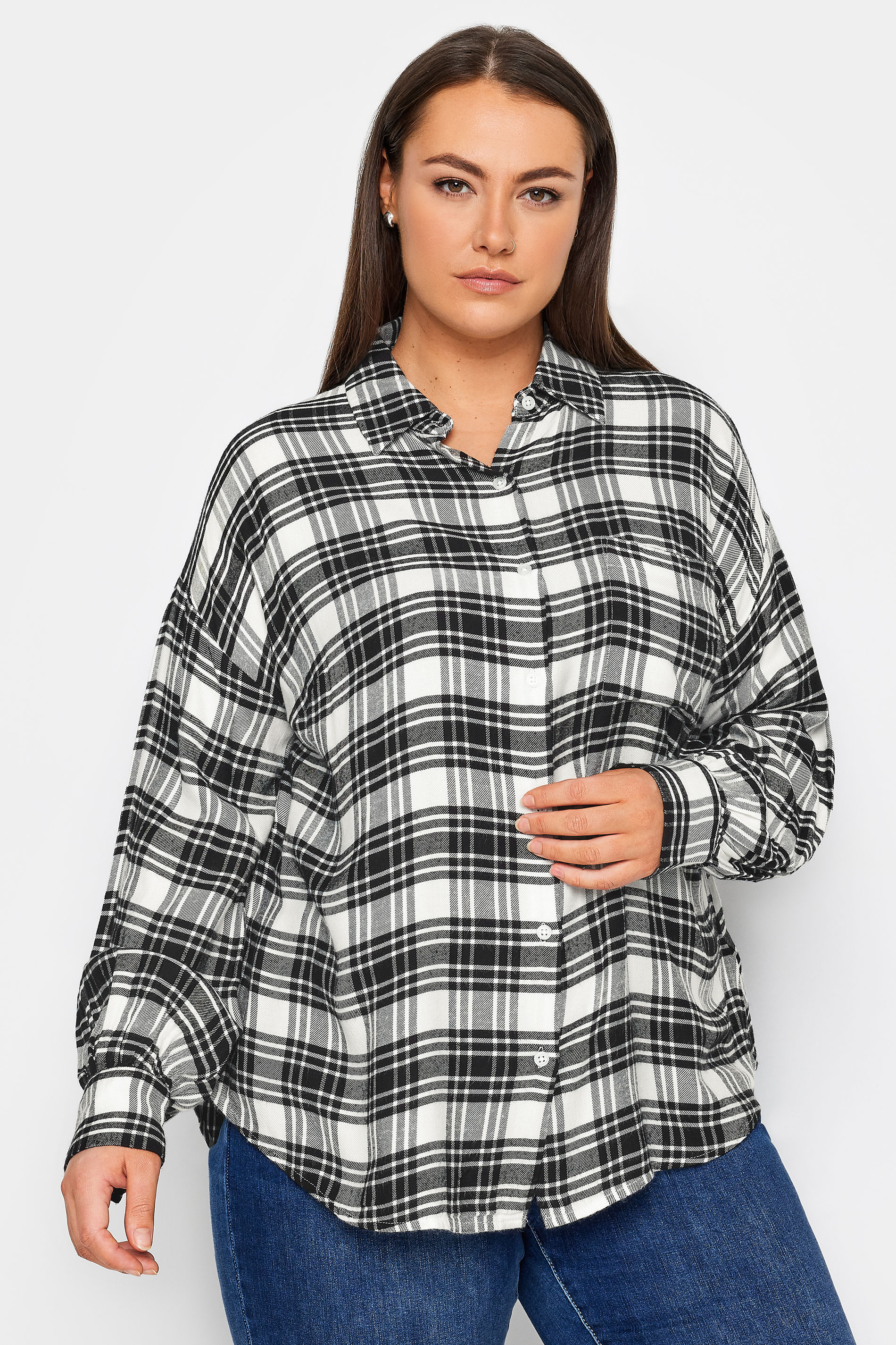 Evans Evans Black and White Check Long Sleeve Shirt