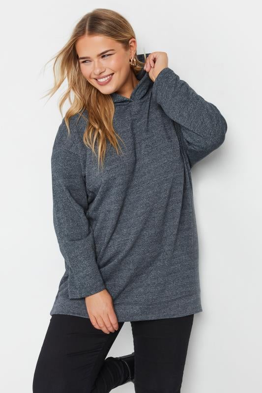 Yours YOURS Curve Grey Oversized Long Sleeve Hoodie