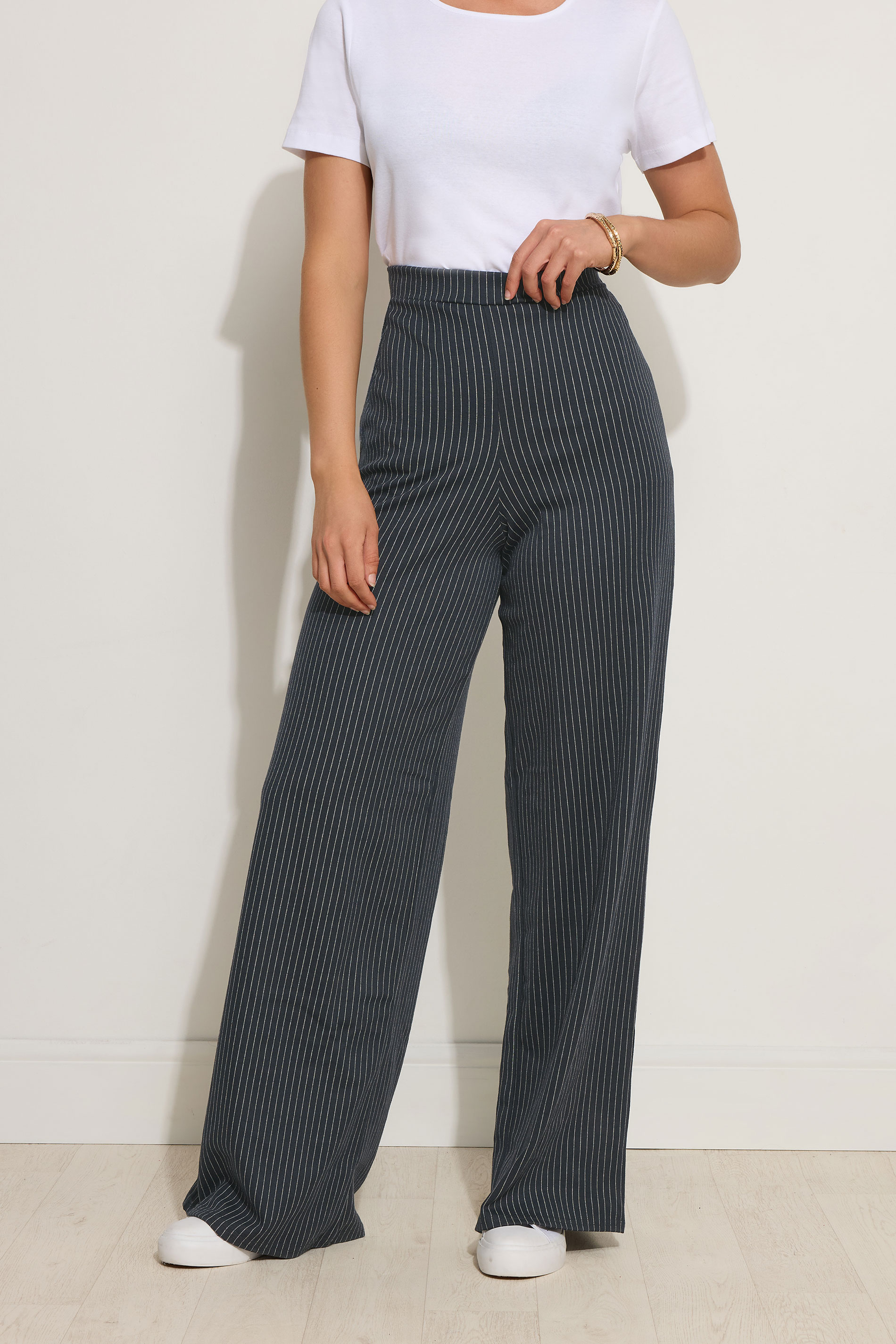 LTS LTS Tall Navy Blue Pinstripe Wide Leg Trousers