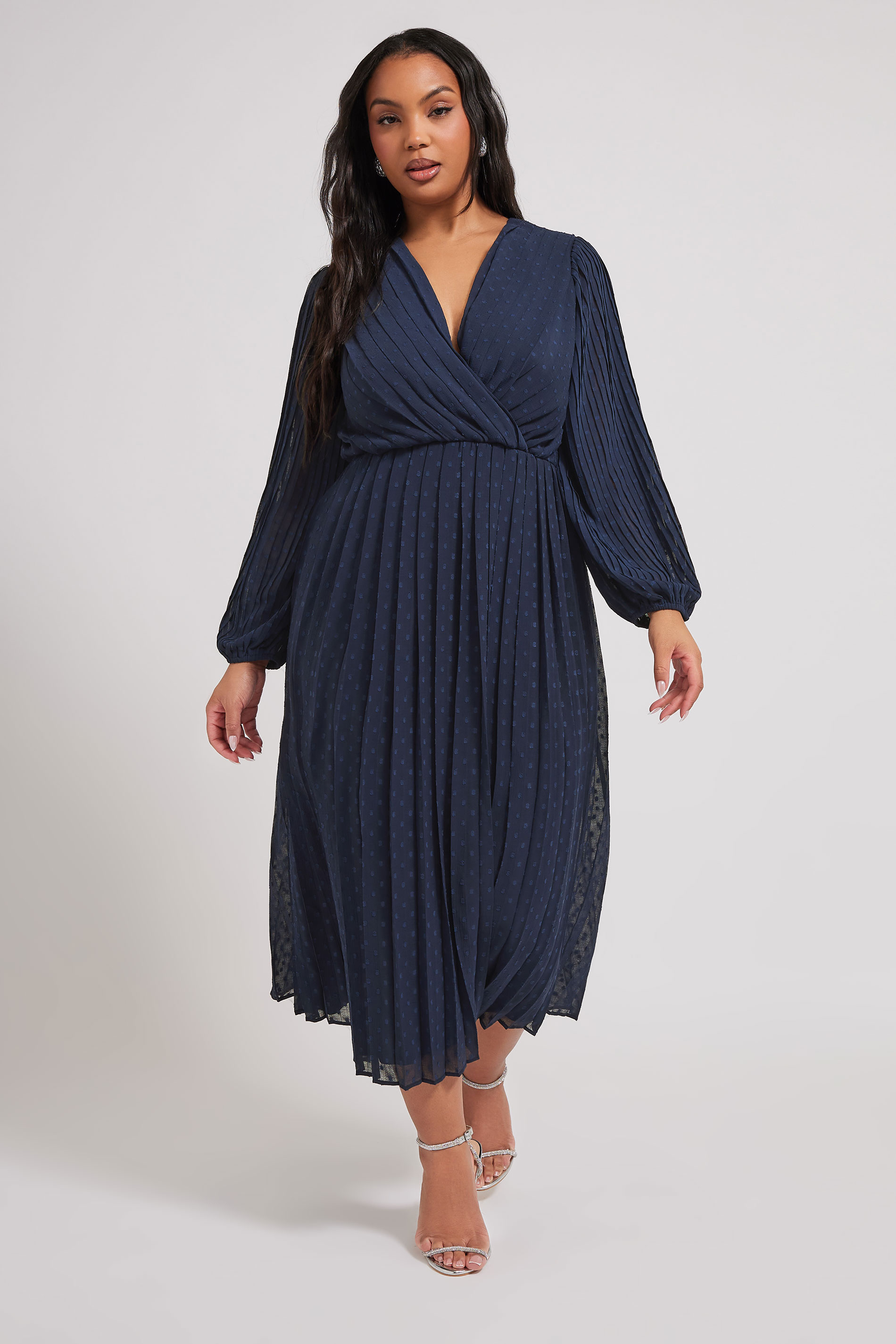 Yours London YOURS LONDON Navy Blue Pleated Dobby Wrap Dress