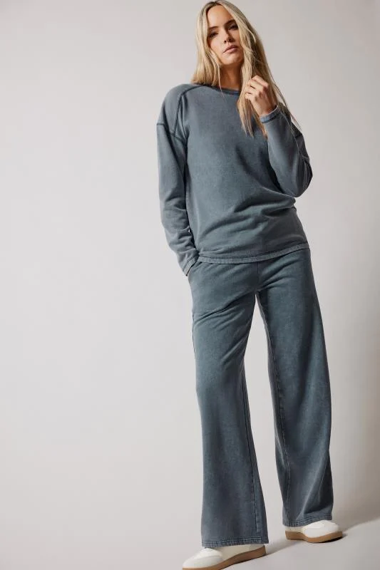 LTS LTS Tall Navy Blue Acid Wash Crew Neck Sweatshirt