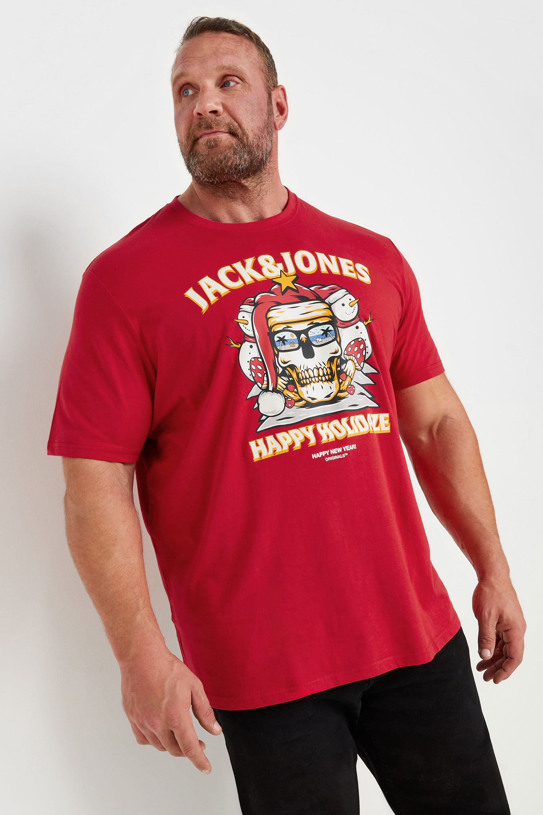 Jack & Jones JACK & JONES Big & Tall Red 'Happy Holidaze' Print T-Shirt