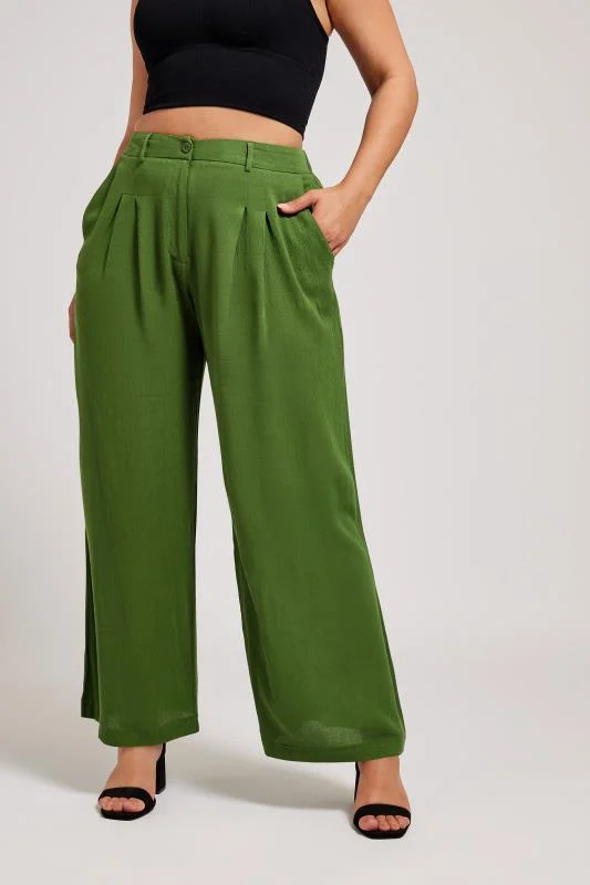 Yours London YOURS LONDON Curve Green Pleat Front Wide Leg Trousers