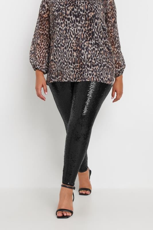 Yours YOURS Curve Black Sequin Embellished Leggings