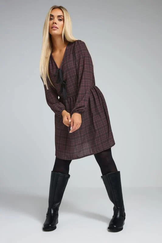 Limited Collection LIMITED COLLECTION Curve Burgundy Red Check Bow Front Mini Dress