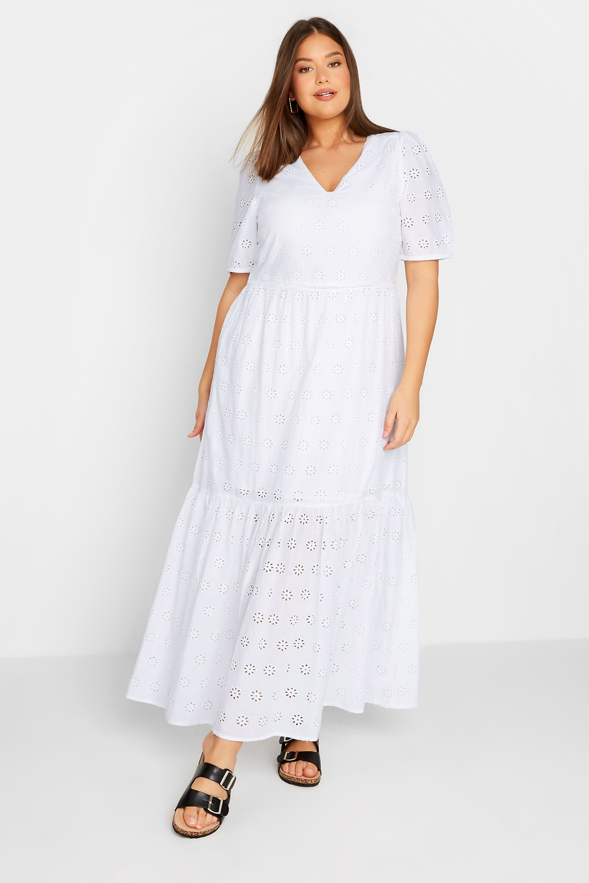 LTS LTS Tall White Broderie Anglaise Maxi Tiered Dress