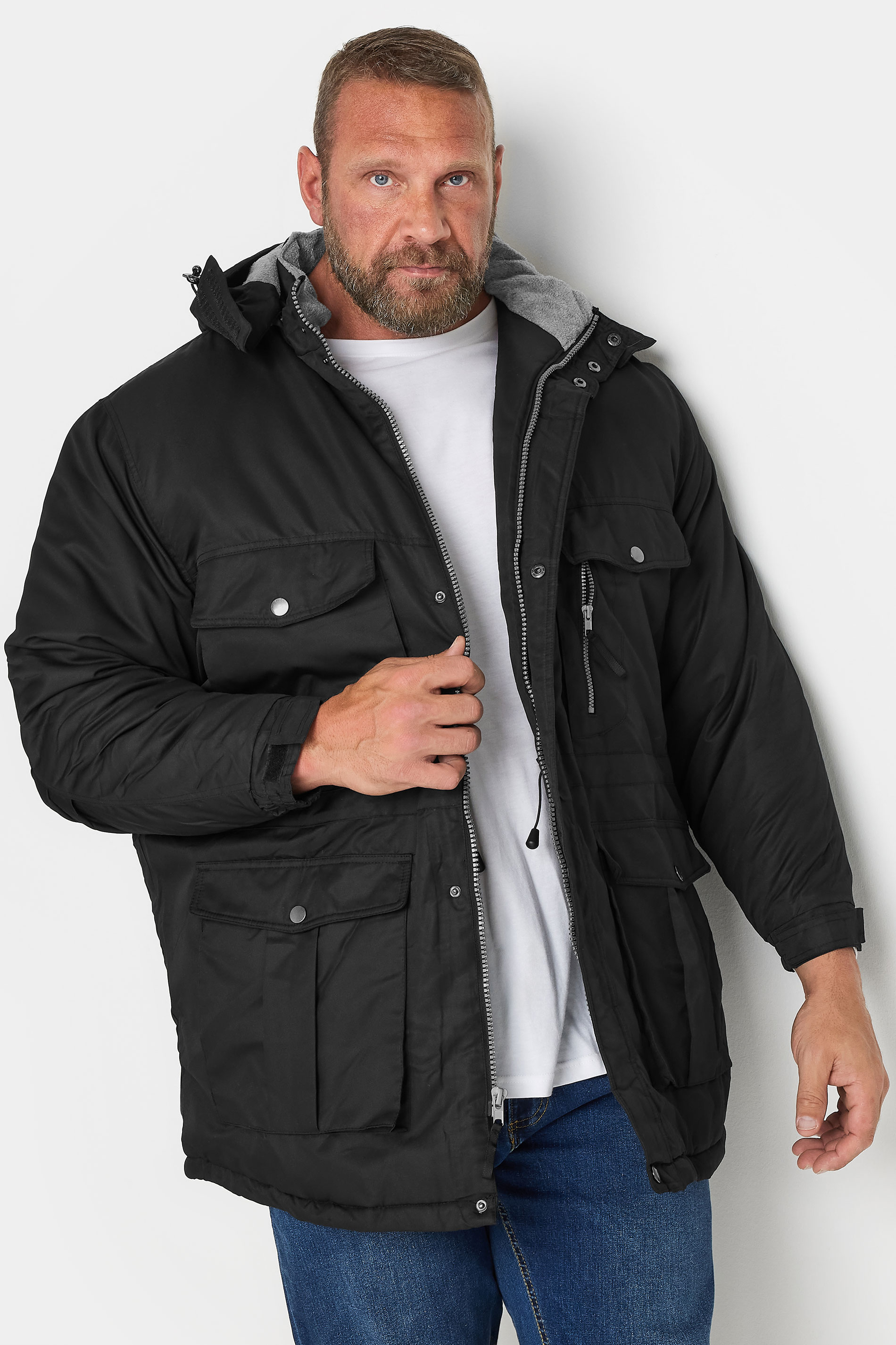 BadRhino BadRhino Big & Tall Black Fleece Lined Hooded Coat