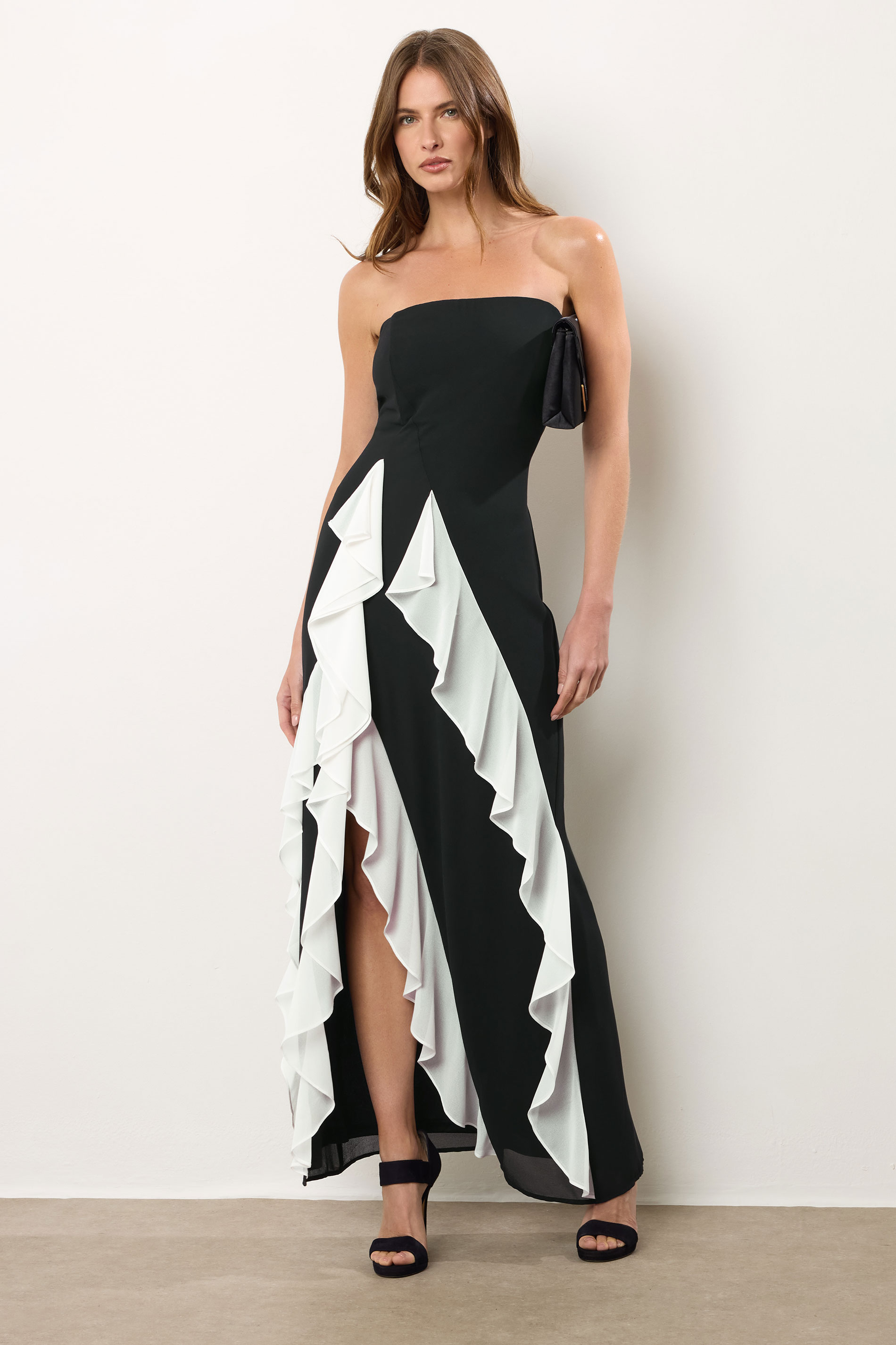Star by Julien Macdonald STAR Black Bandeau Contrast Ruffle Maxi Dress