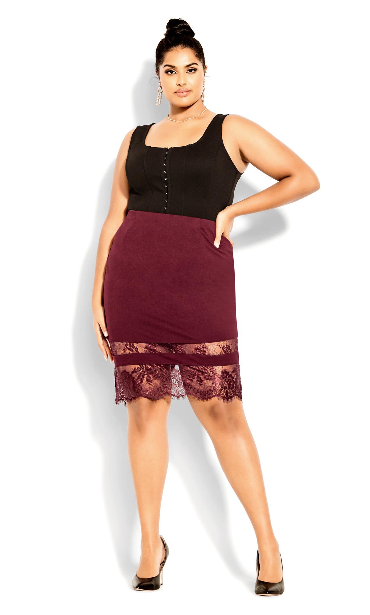 Evans Evans Red Midi Lace Tube Skirt