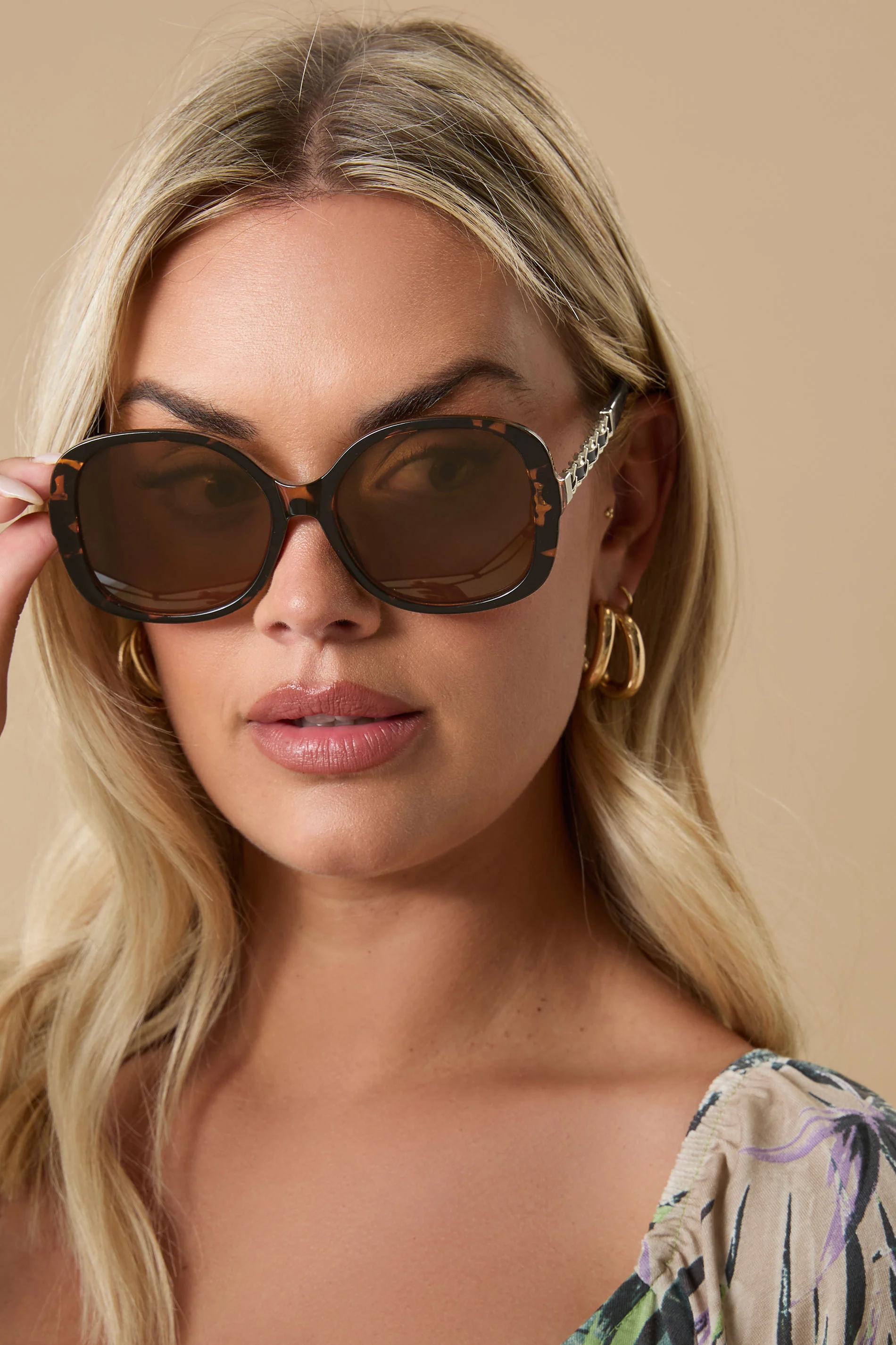 Yours Brown Chain Tortoiseshell Oversized Sunglasses
