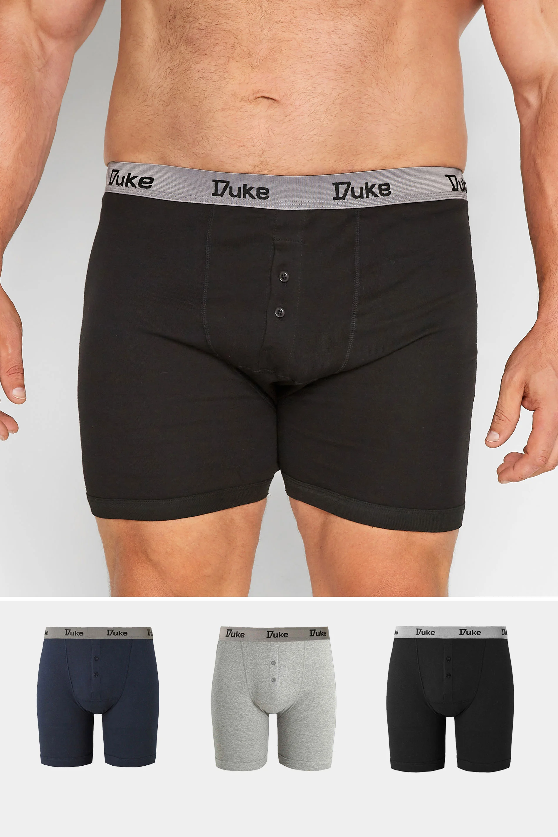 D555 D555 Big & Tall 3 PACK Grey Assorted Boxer Shorts