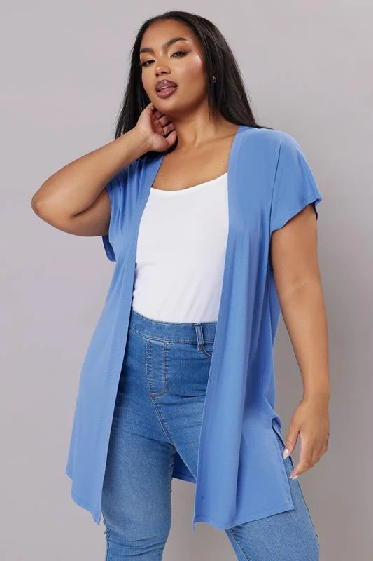 Yours YOURS Curve Blue Grown On Sleeve Jersey Cardigan