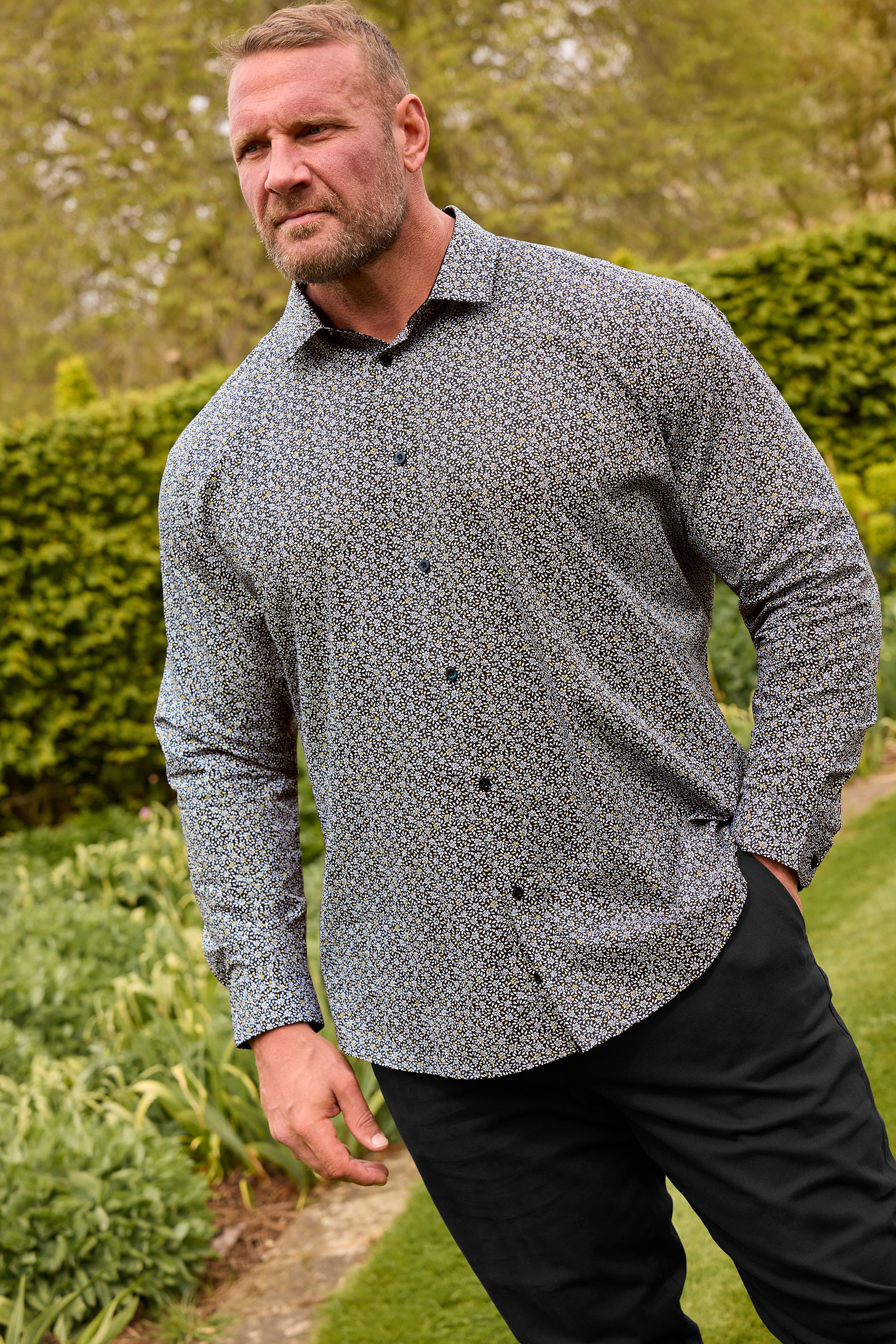 BadRhino BadRhino Tailoring Big & Tall Premium Black Floral Print Long Sleeve Shirt