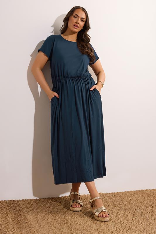 Evans EVANS Curve Navy Blue Pocket Detail Maxi Dress