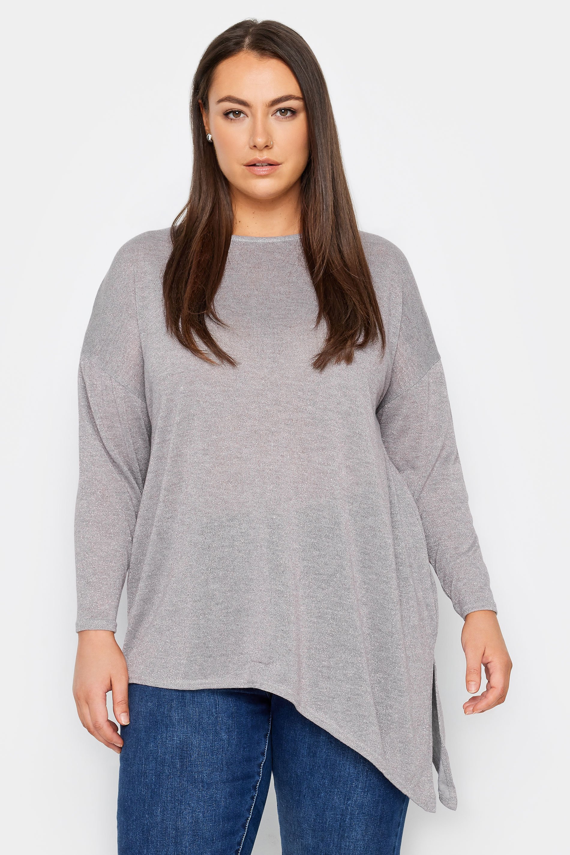 Evans Evans Grey Asymmetric Long Sleeve Top