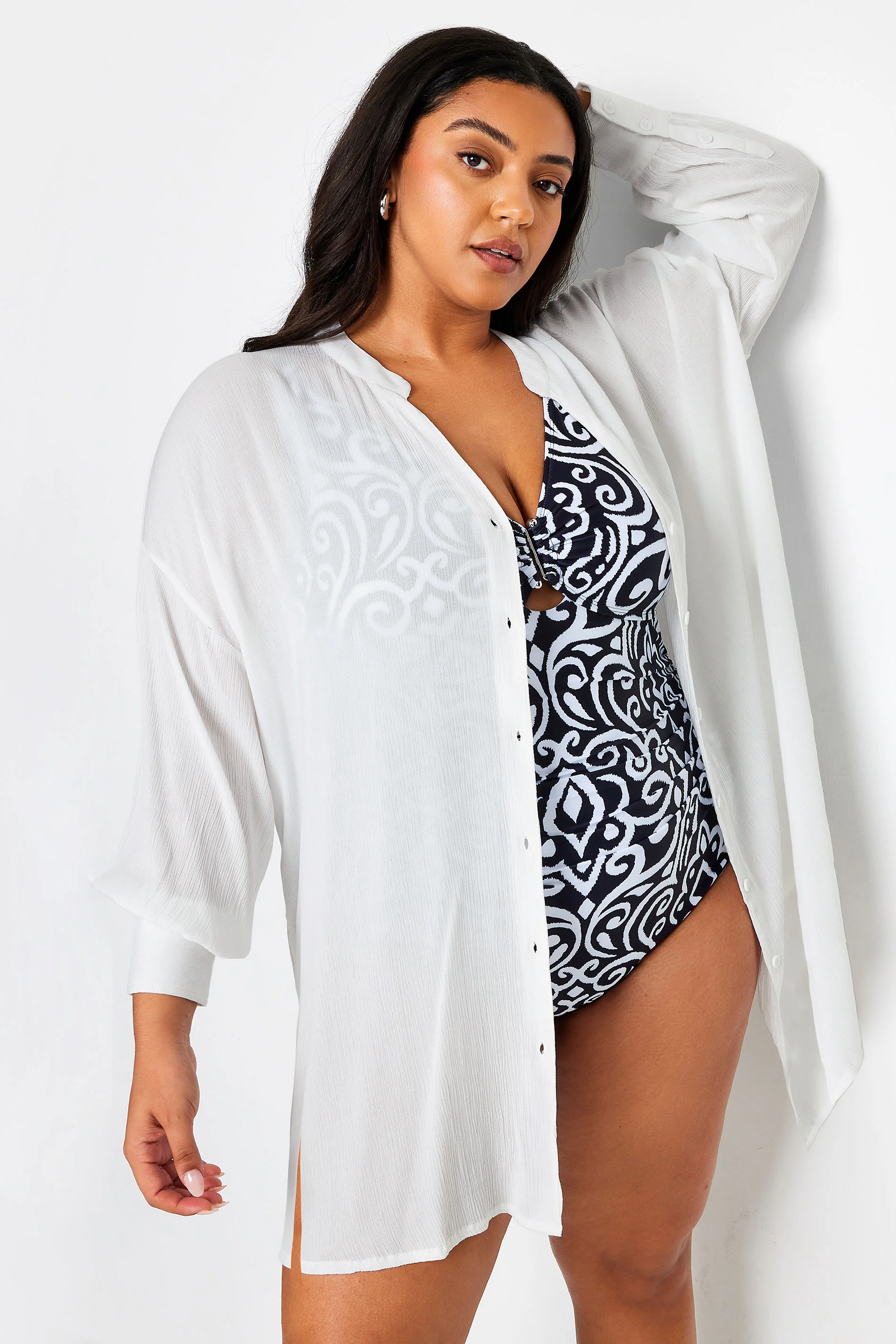 Yours YOURS Curve White Button Up Beach Shirt