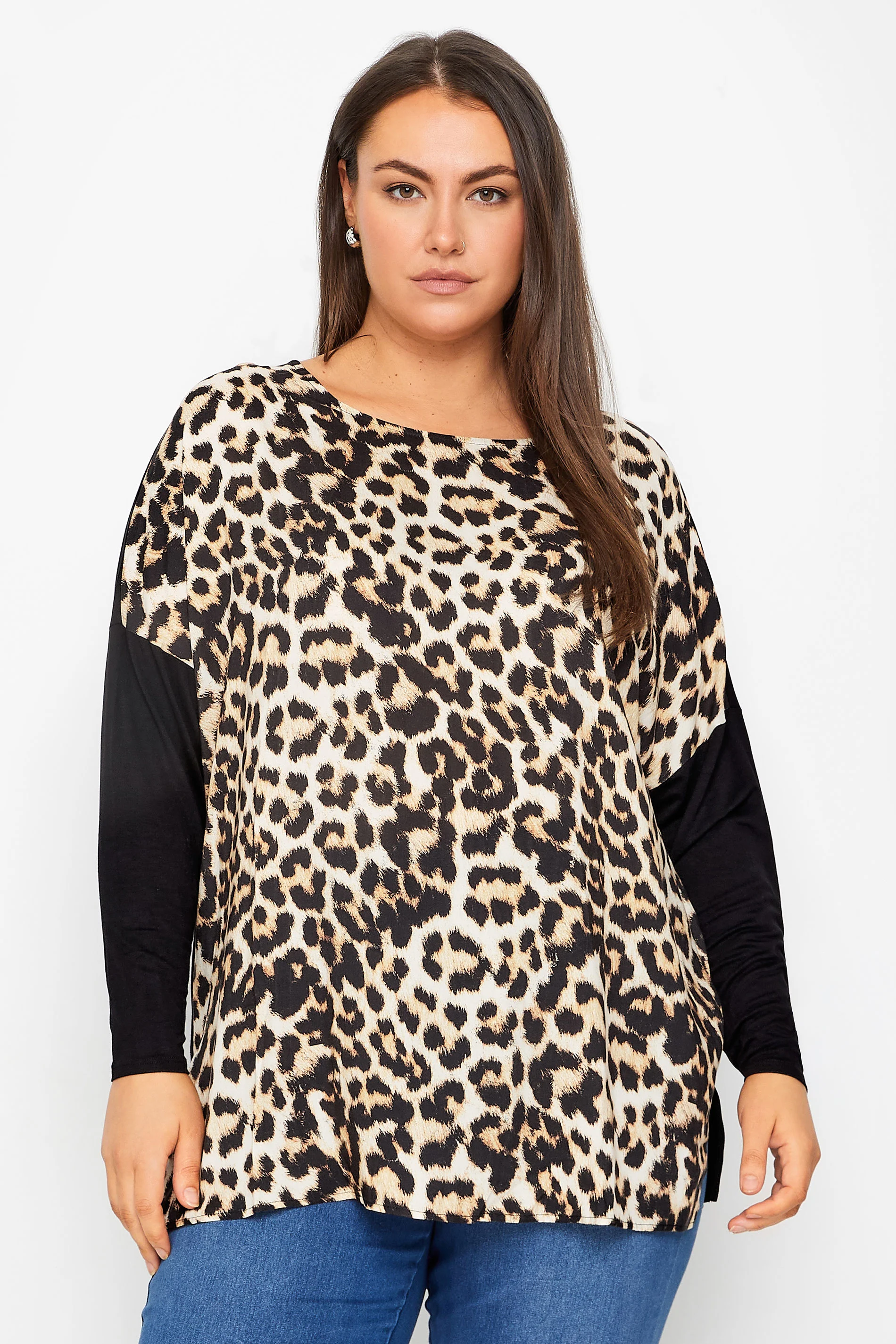 Evans Evans Brown Animal Print Long Sleeve Top