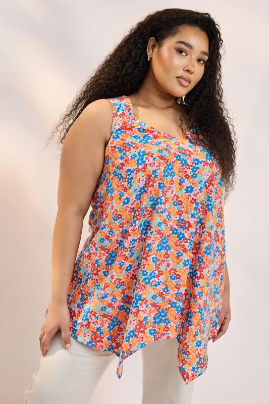 Yours YOURS Curve Red & Blue Floral Print Vest Top
