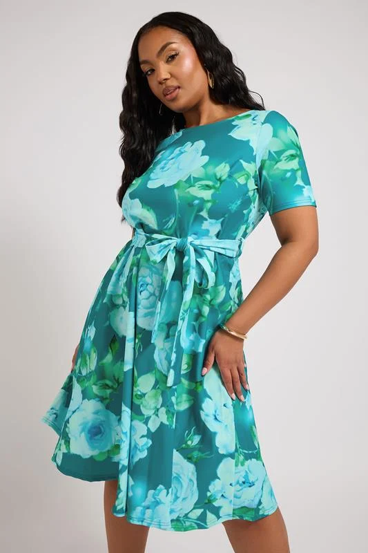 Yours London YOURS LONDON Curve Blue Floral Print Skater Dress