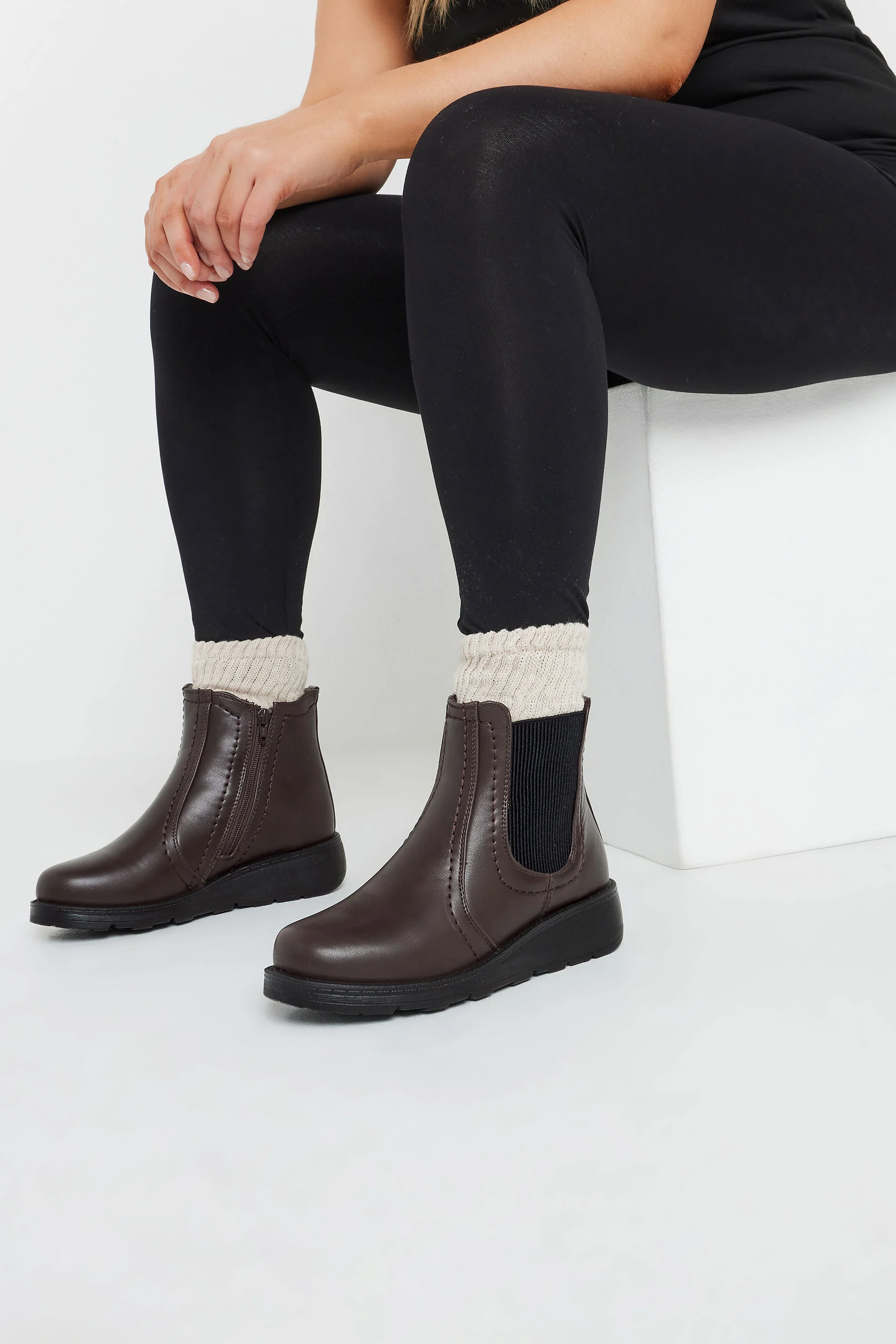 Yours Brown Wedge Chelsea Boots In Wide E Fit & Extra Wide EEE Fit