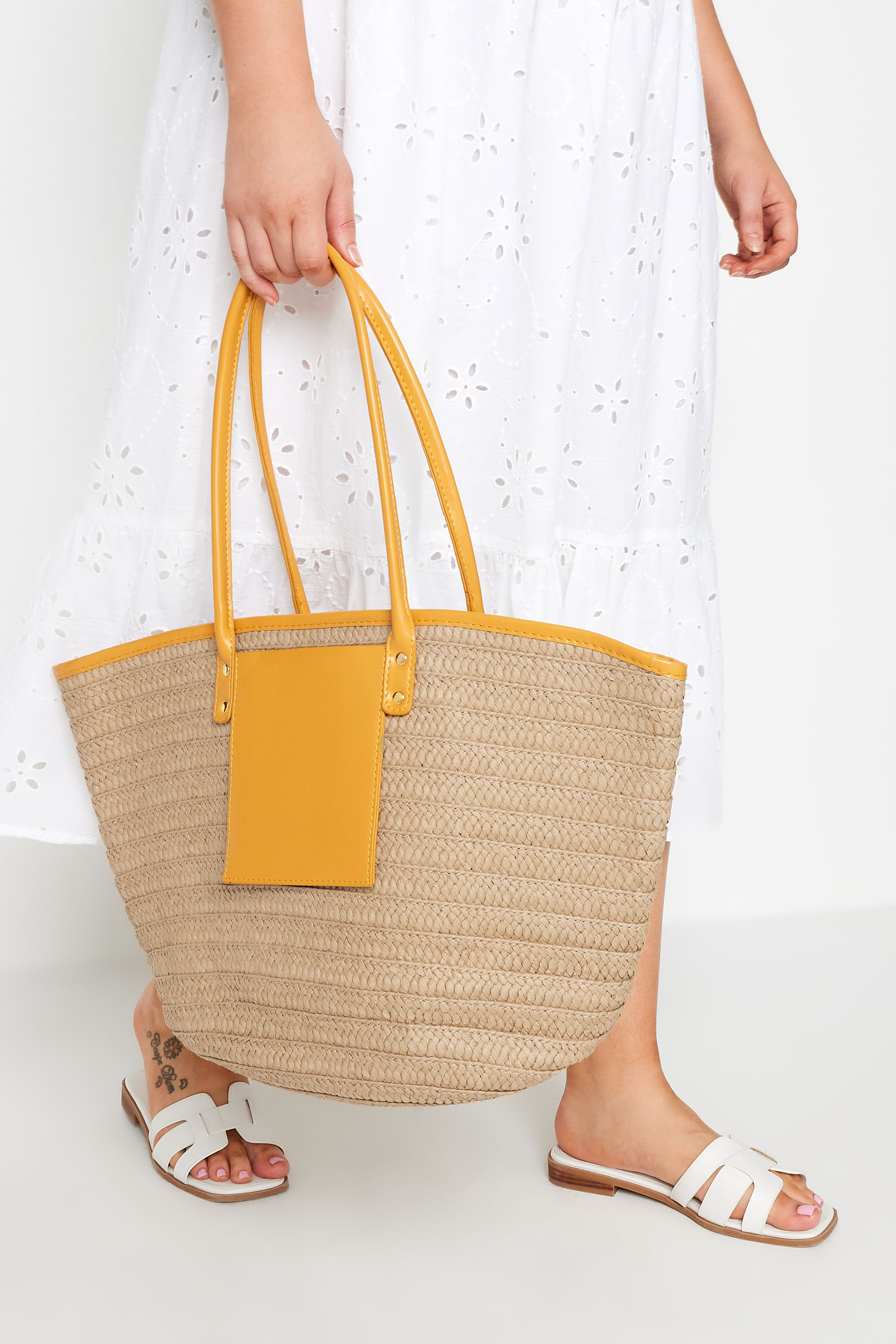 Yours Brown & Yellow Straw Beach Bag