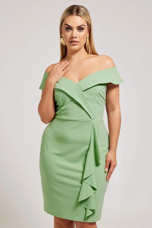 Yours London YOURS LONDON Curve Sage Green Tuxedo Style Ruffle Dress