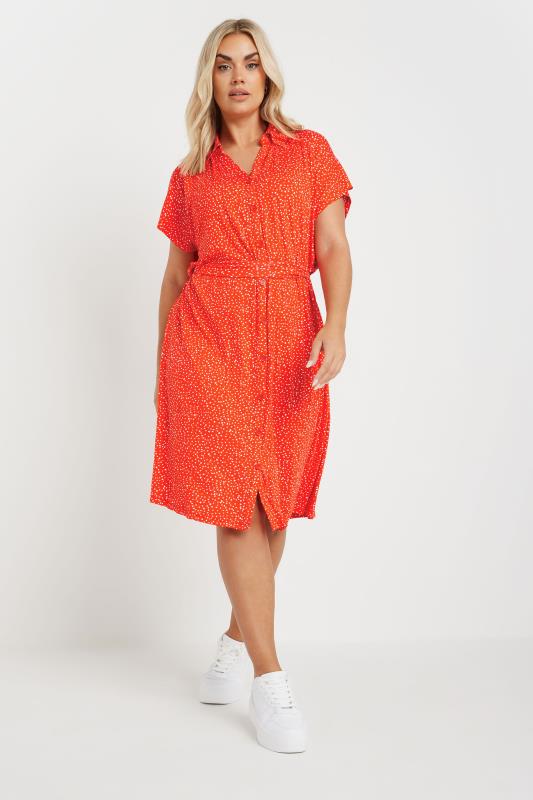 Yours YOURS Curve Orange Dot Print Shirt Dress