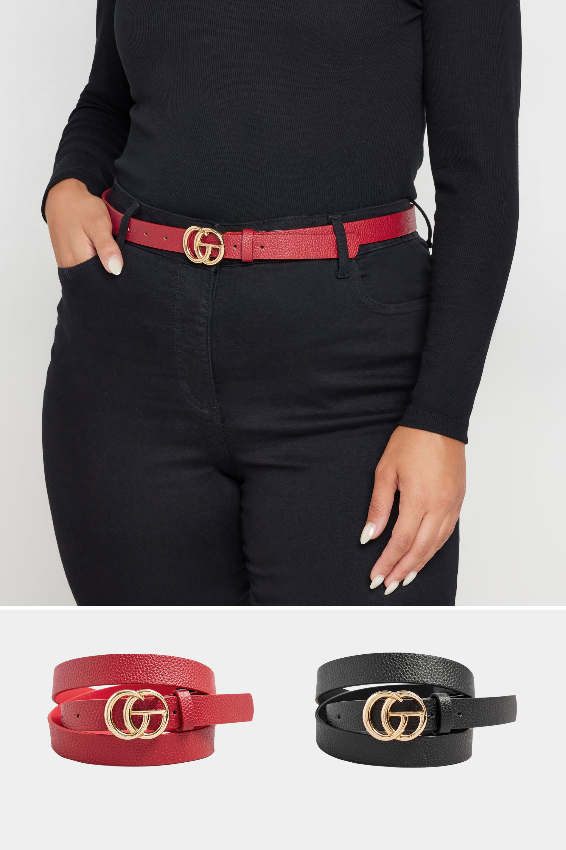 Yours 2 PACK Black & Red Gold Buckle Belts