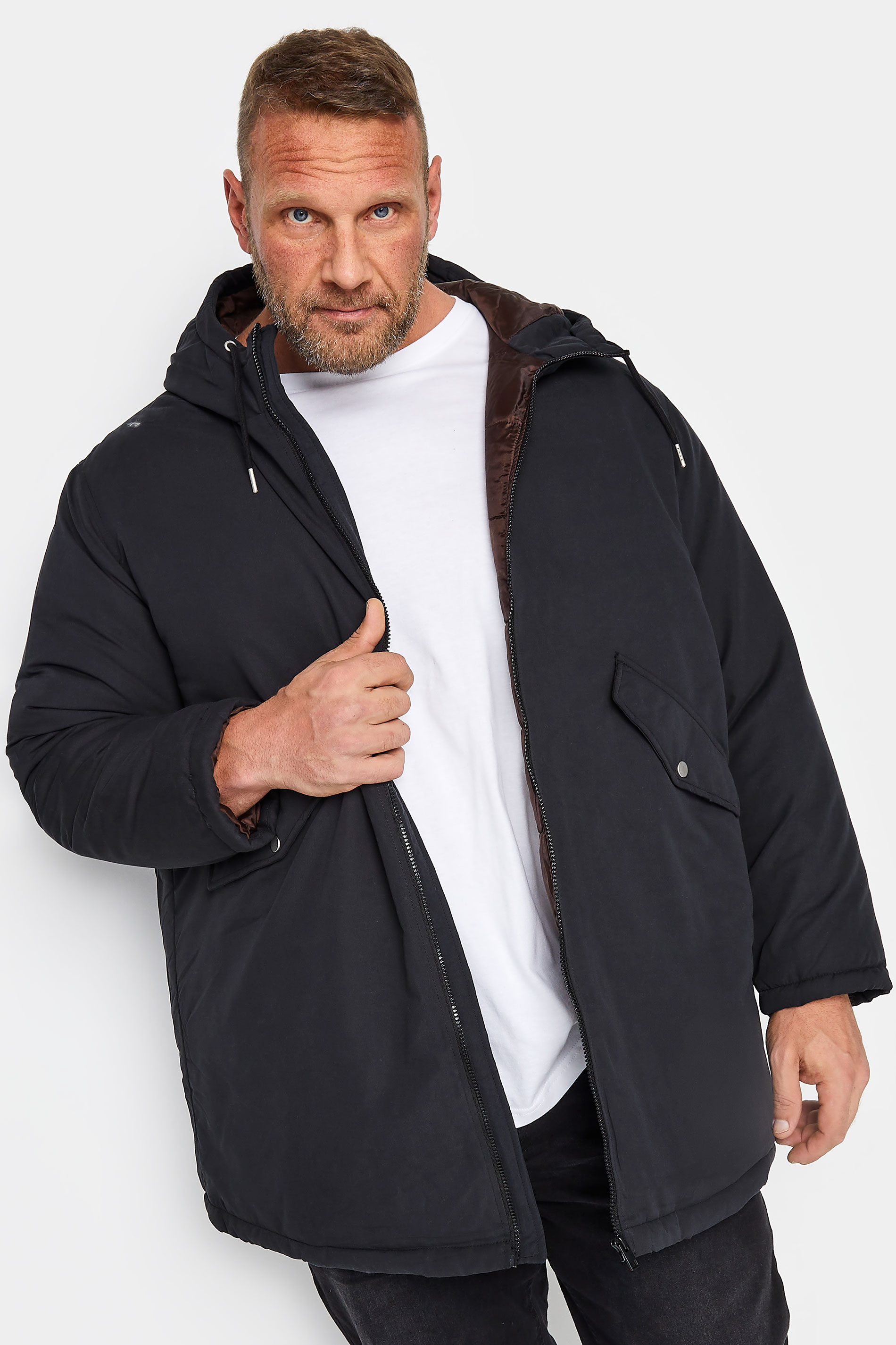 Jack & Jones JACK & JONES Big & Tall Black Hooded Parka Jacket