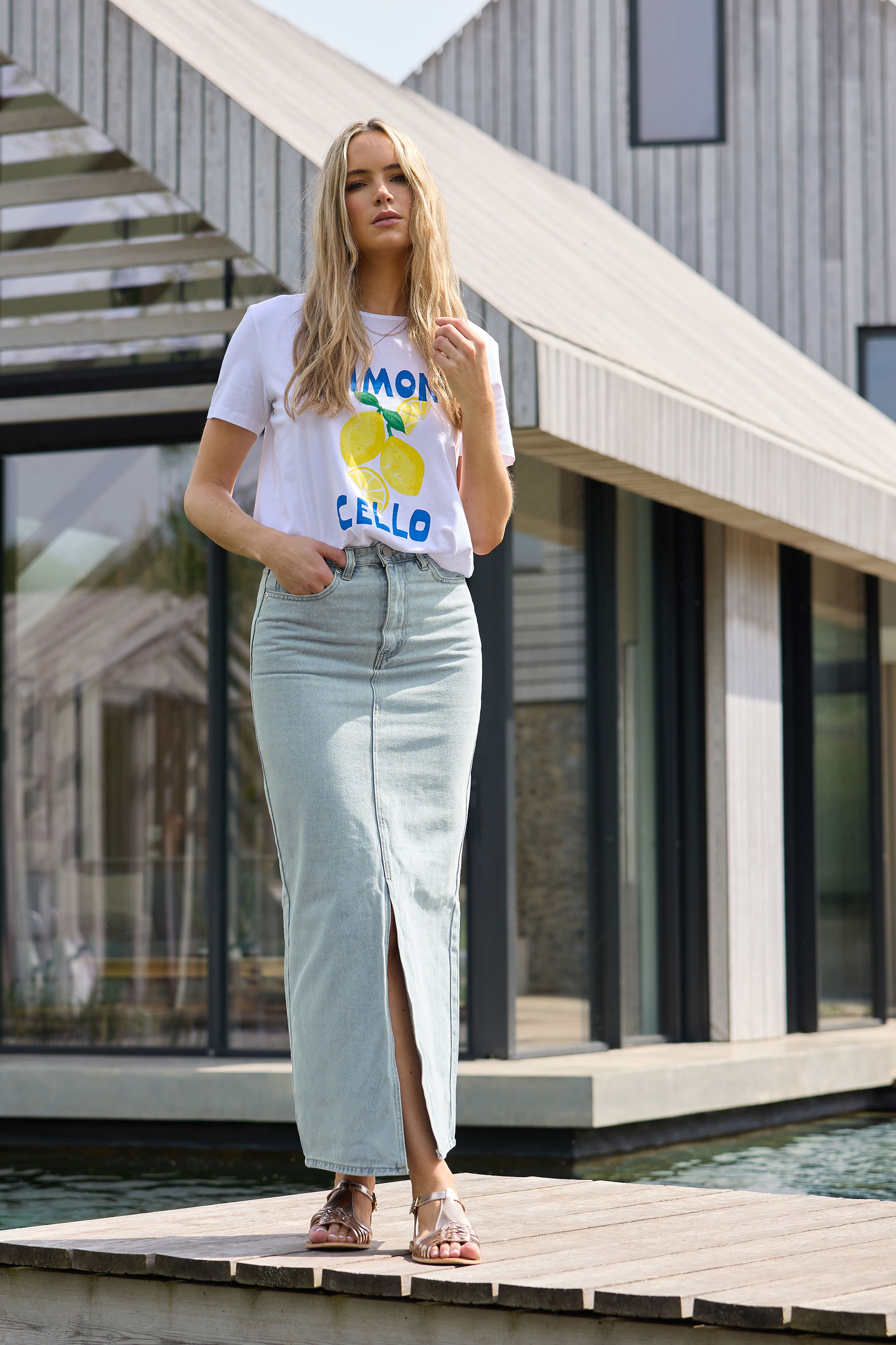 LTS LTS Tall Blue Denim Split Maxi Skirt