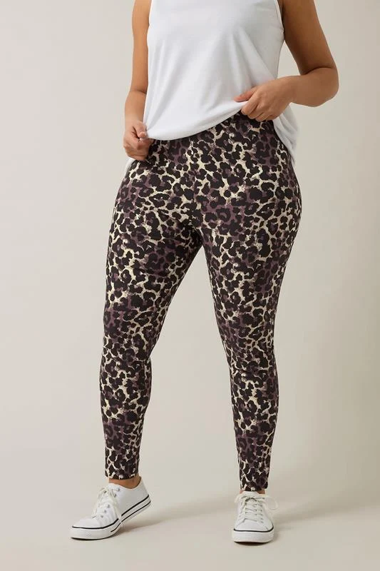 Evans EVANS Curve Natural Brown Leopard Print Trousers