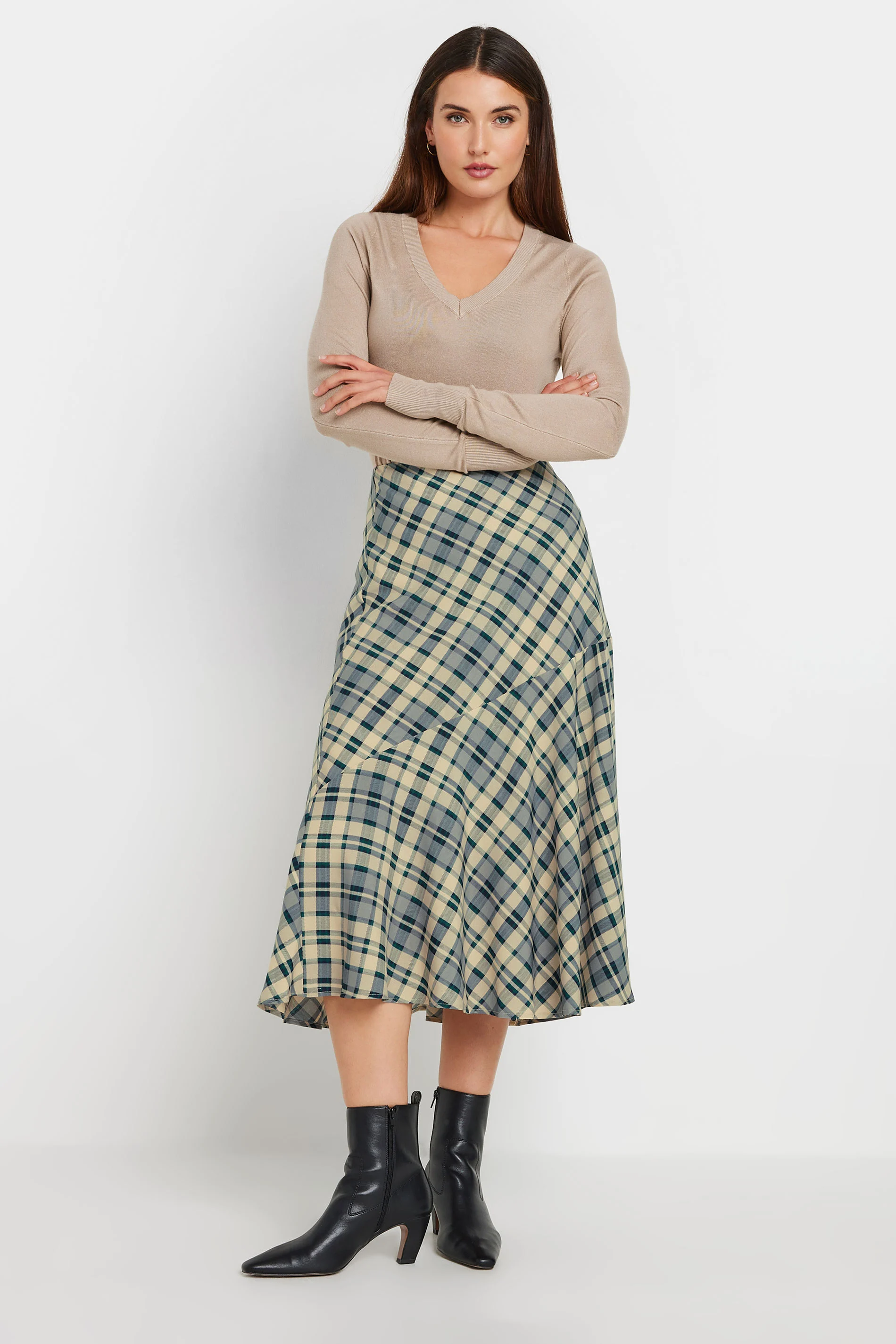 LTS LTS Tall Blue Check Print Tiered Midaxi Skirt