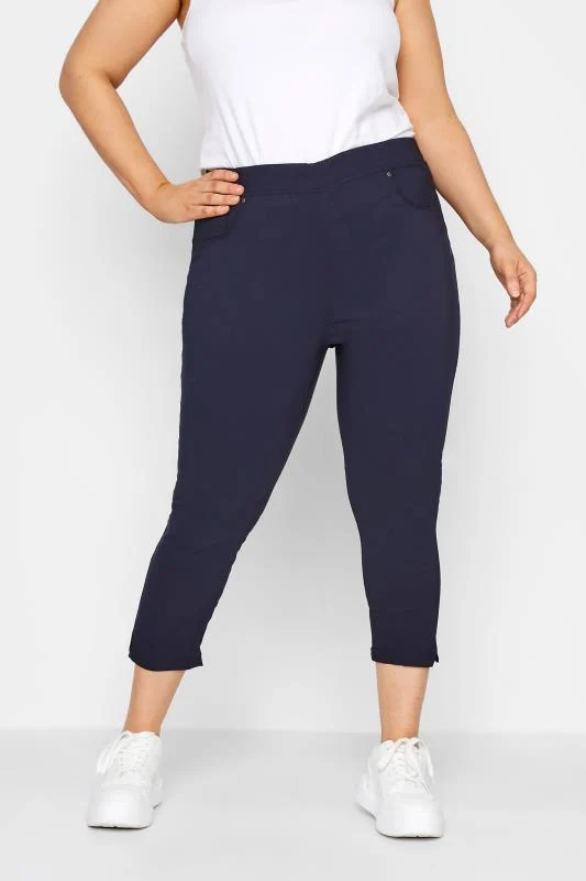 Yours YOURS Curve Navy Blue Bengaline Stretch Cropped Pull On Trousers