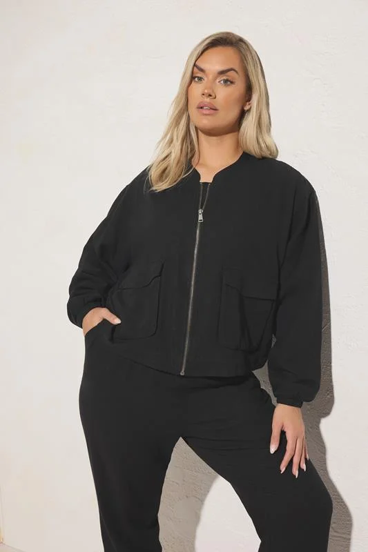 Yours YOURS Curve Black Linen Bomber Jacket
