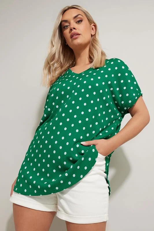Yours YOURS Curve Green Textured Polka Dot Top