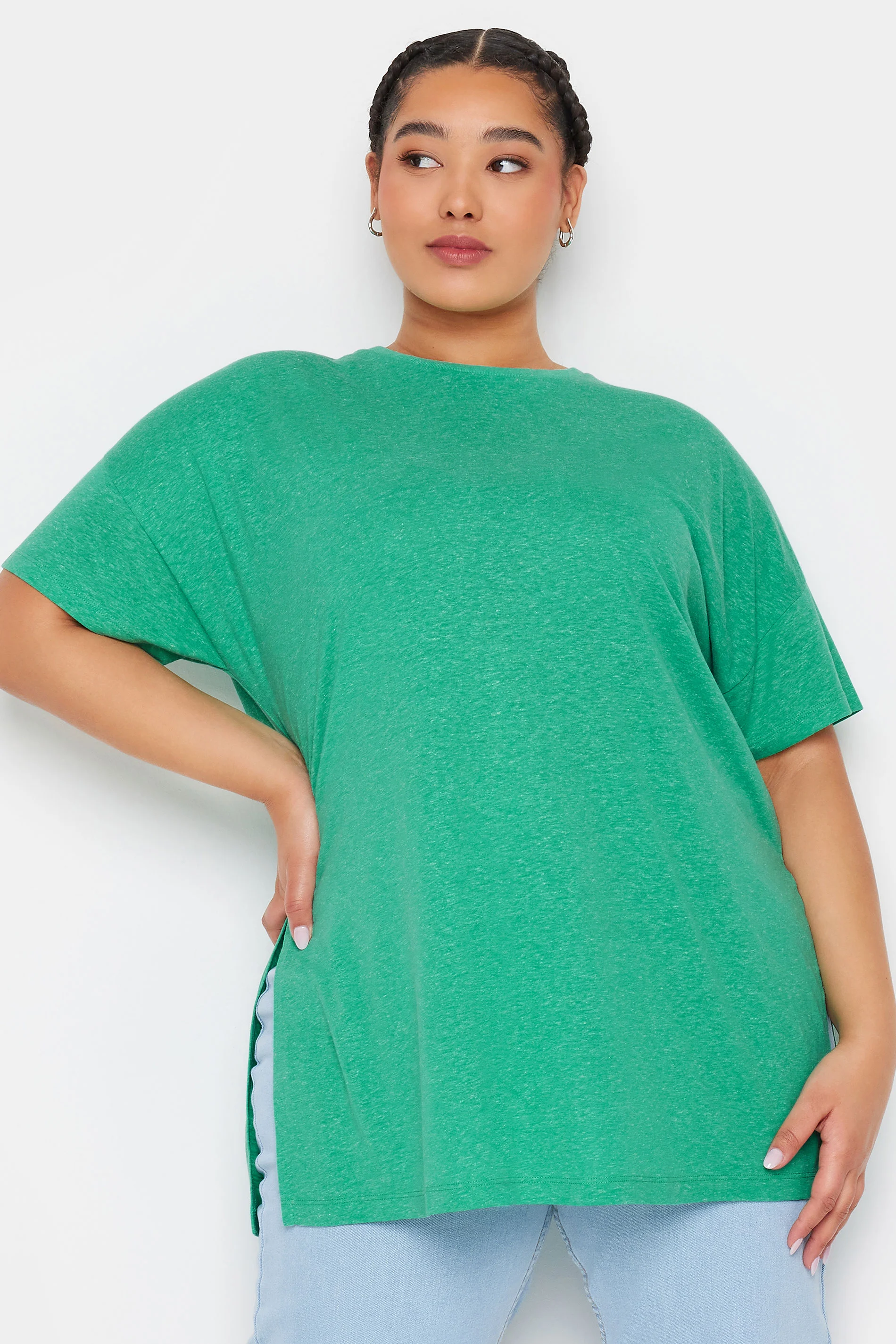 Yours YOURS Curve Green Oversized Linen T-Shirt