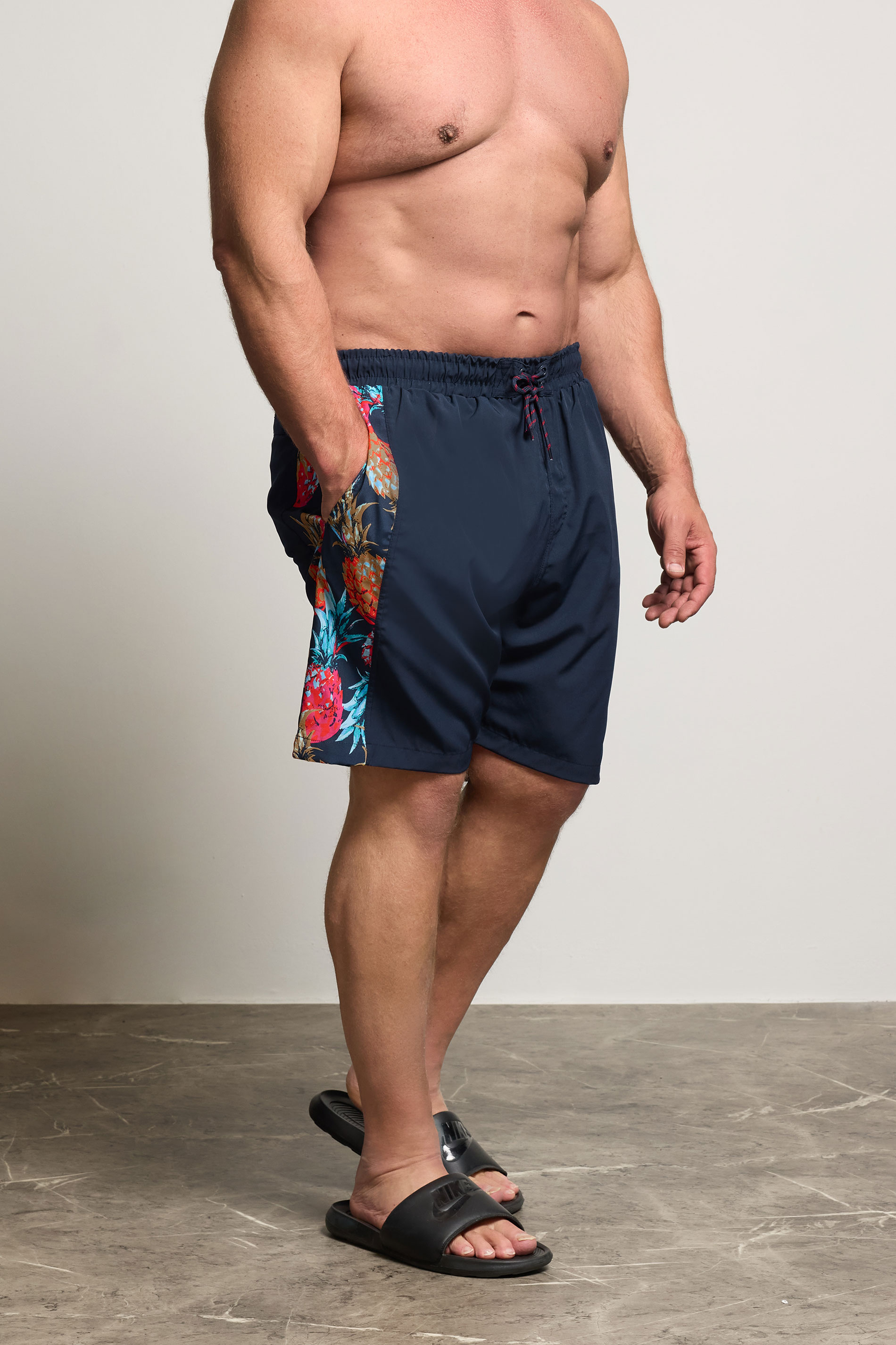 Kam KAM Big & Tall Navy Blue Pineapple Swim Shorts