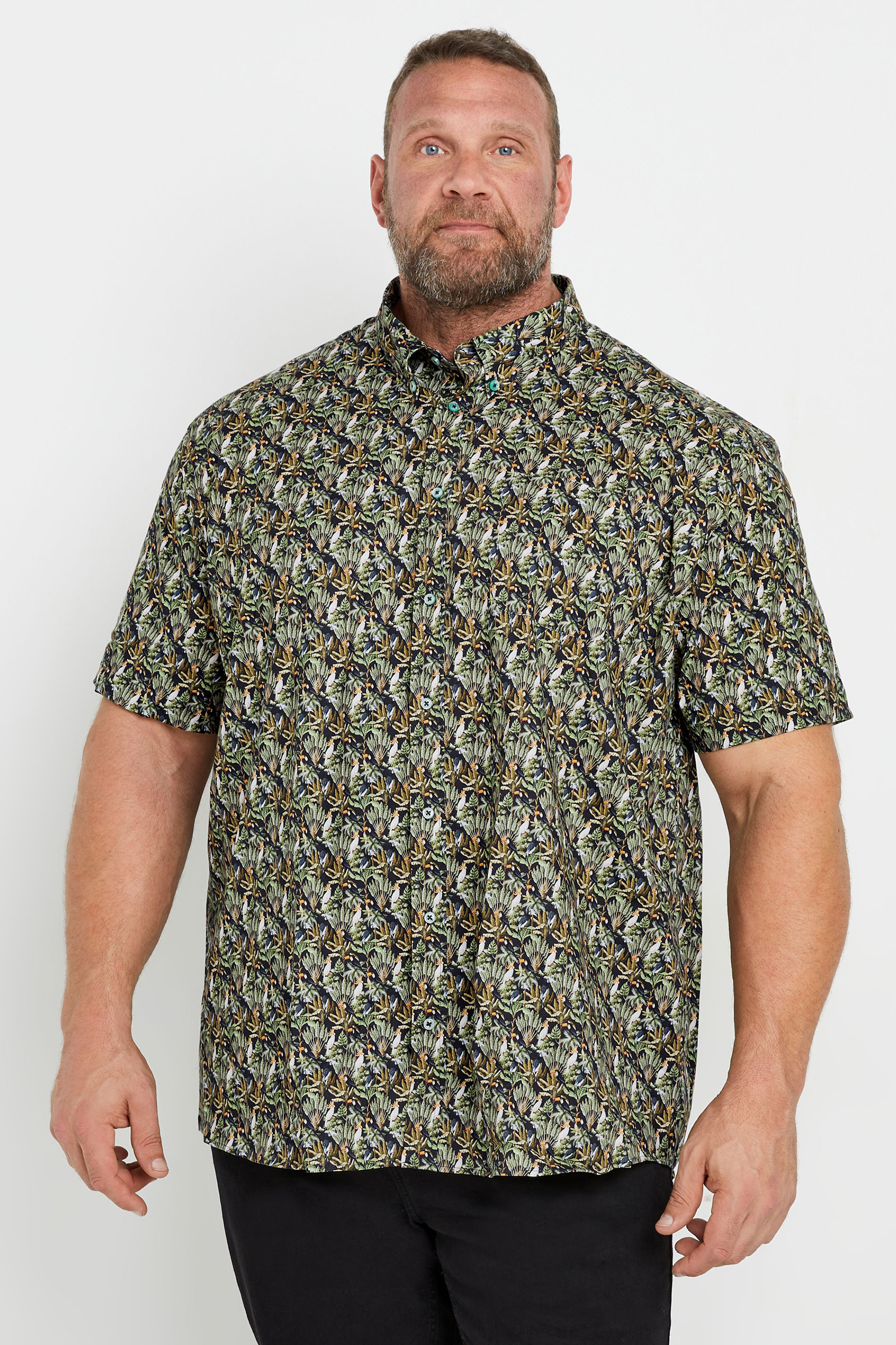 Espionage ESPIONAGE Big & Tall Navy Blue Tropical Print Stretch Shirt