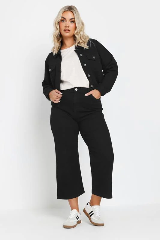 Yours YOURS Curve Black Wide Leg Cropped Denim Jeans