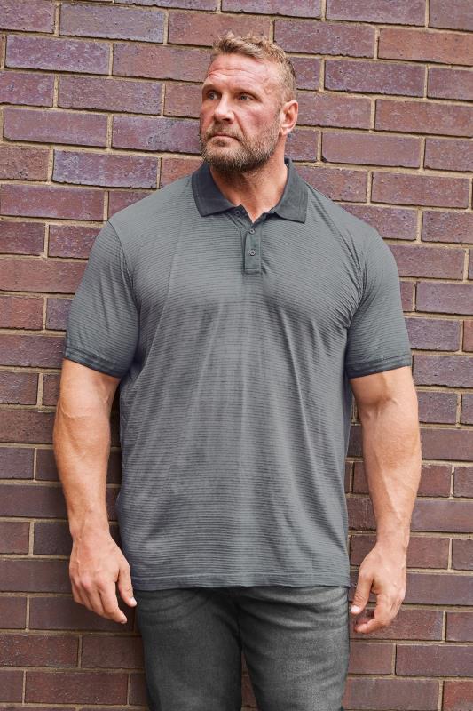 BadRhino BadRhino Big & Tall Grey Striped Polo Shirt