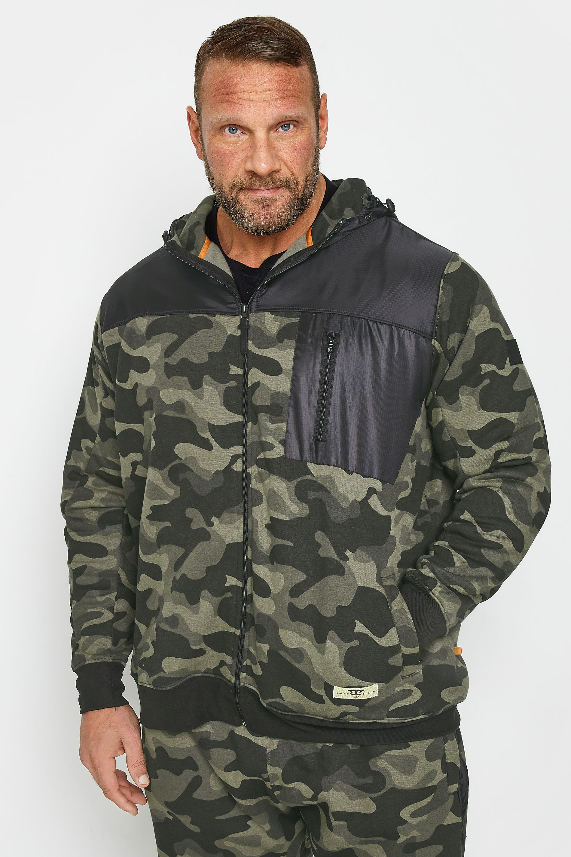 D555 D555 Big & Tall Khaki Green Camo Zip Through Hoodie
